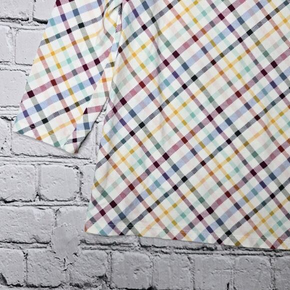 Talbots Cotton Blend Rainbow Plaid Print Boatneck 3/4 Sleeve Top Size MP - Picture 4 of 9